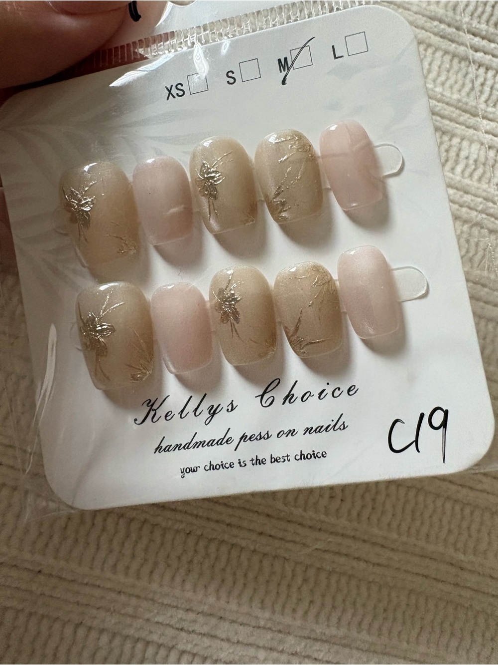Gold & Pink Press-On Nail Set - Handmade Elegance Size Medium